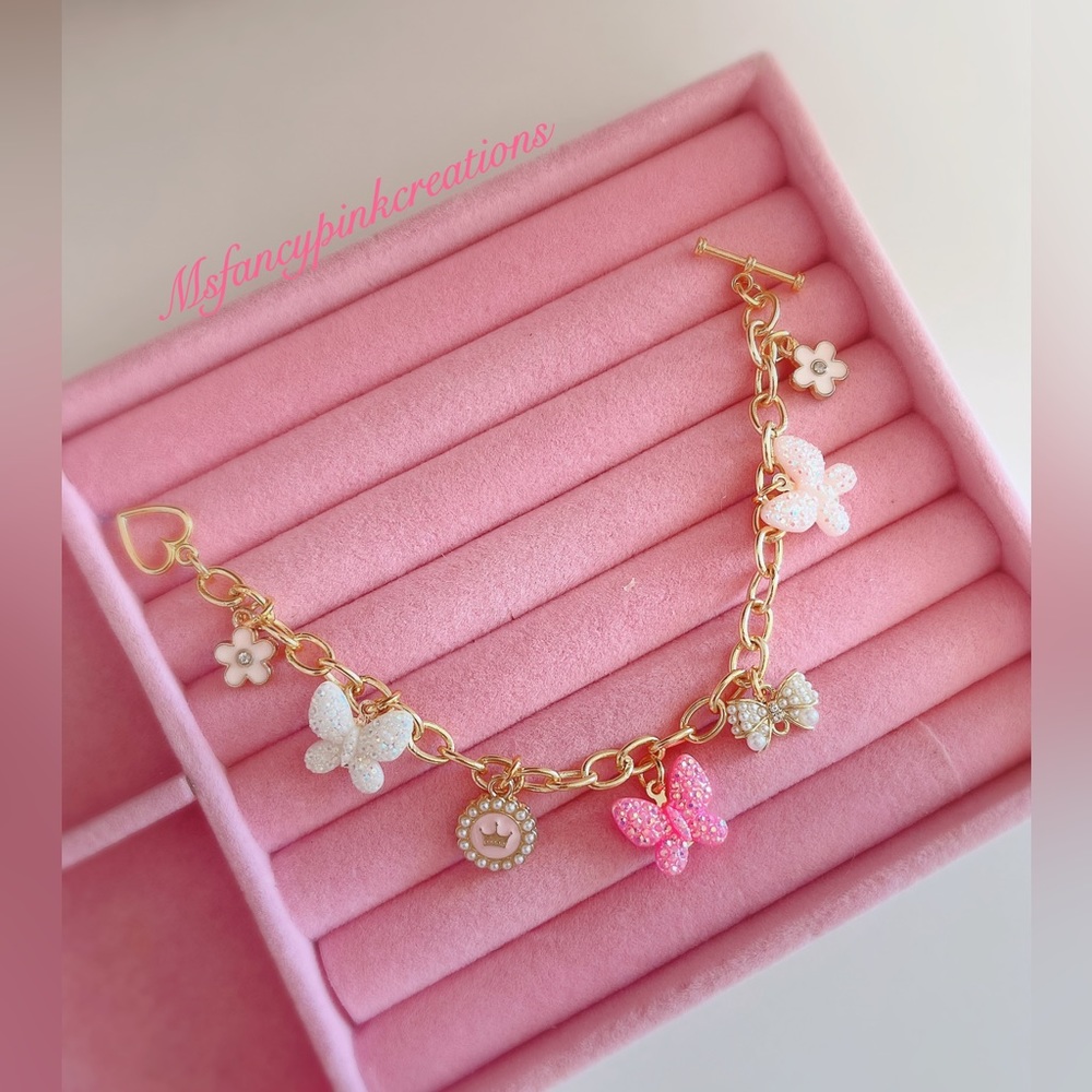 Gold plated handmade Bling Butterfly Charm Bracelet